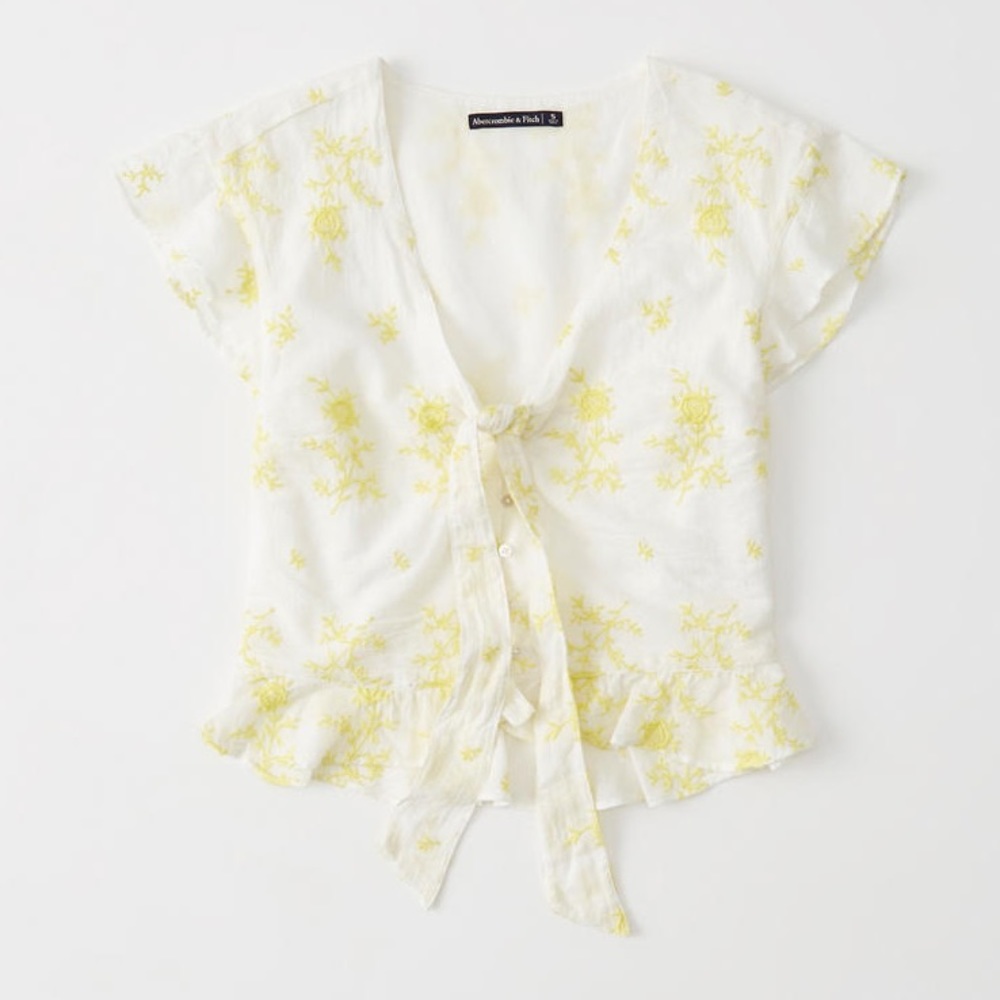 Tie Front Embroidered Top